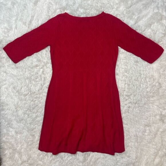Isaac Mizrahi Cable Knit Red Sweater Dress Size Large Flare Cotton Blend Stretch - Picture 5 of 5